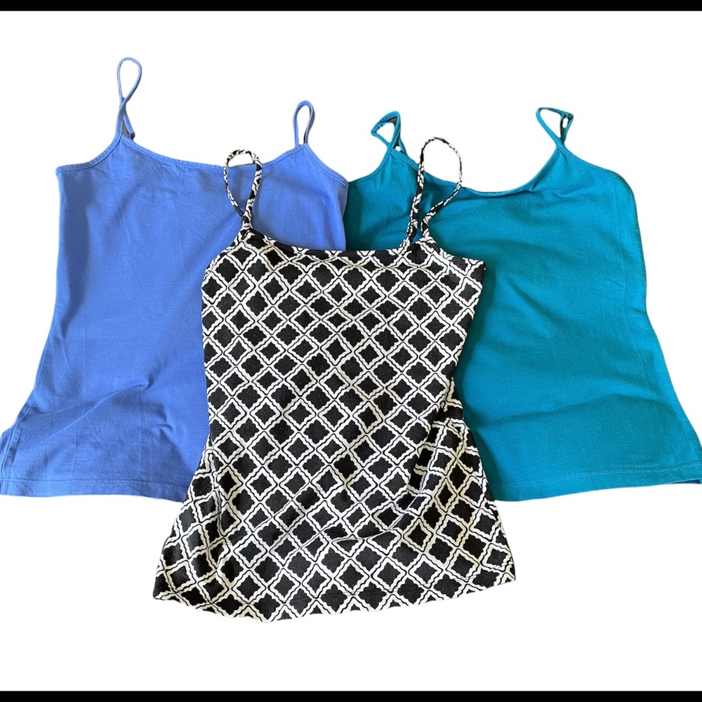 3/$21 Ann Taylor LOFT camisole bundle blue, teal green, black & white XS, S